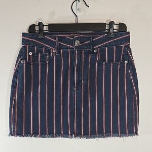 American Eagle Super Stretch Striped Red & Blue Denim High Rise Mini Skirt 6
